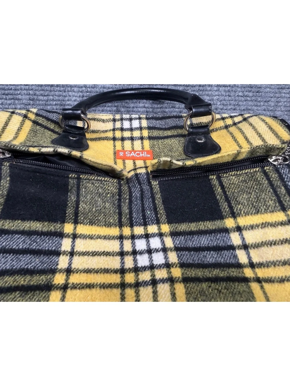 SACHI Plaid Insulated Lunch Tote Cooler Bag Yellow Black Thermal Handbag